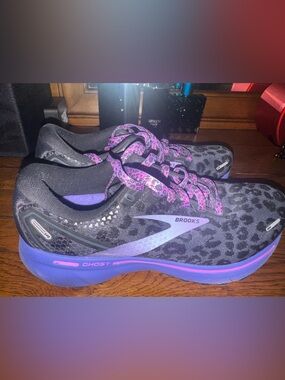 Brooks Ghost Women's Running Shoes - Purple/Black animal print